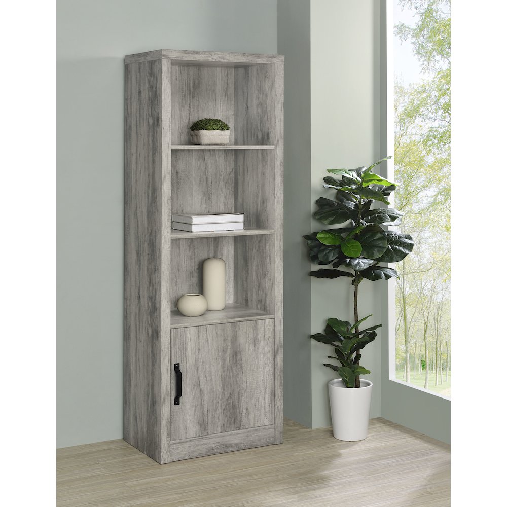 Grey Driftwood 3-Shelf Bookcase with Storage Cabinet. Picture 2