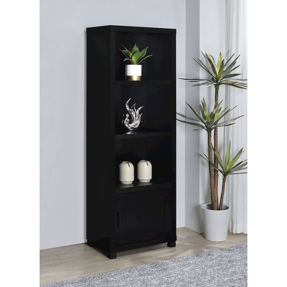Black 3-shelf Media Tower Bookcase with Storage Cabinet. Picture 2