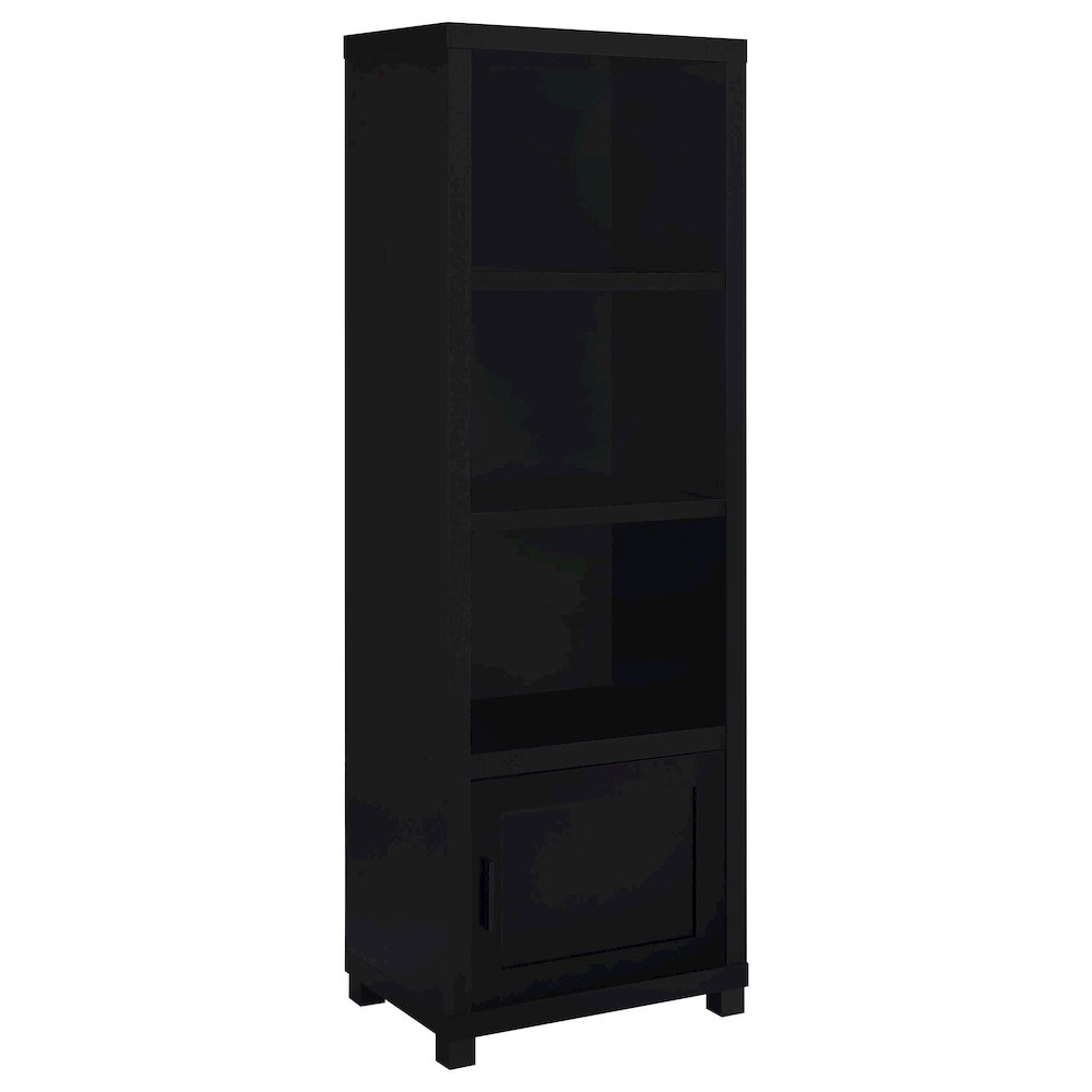 Black 3-shelf Media Tower Bookcase with Storage Cabinet. Picture 1