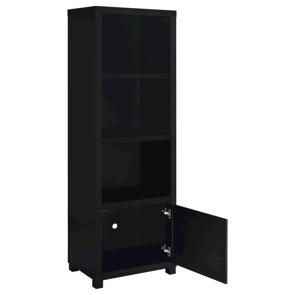 Black 3-shelf Media Tower Bookcase with Storage Cabinet. Picture 3