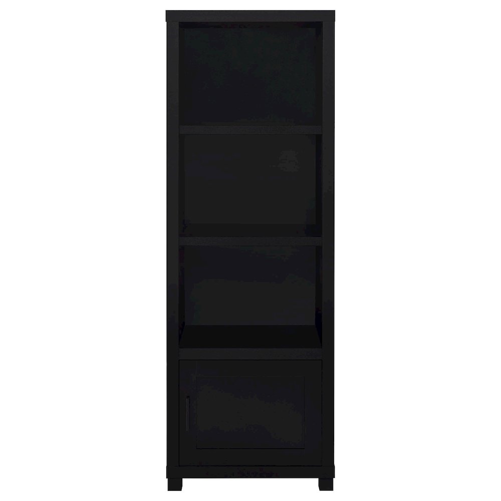 Black 3-shelf Media Tower Bookcase with Storage Cabinet. Picture 4