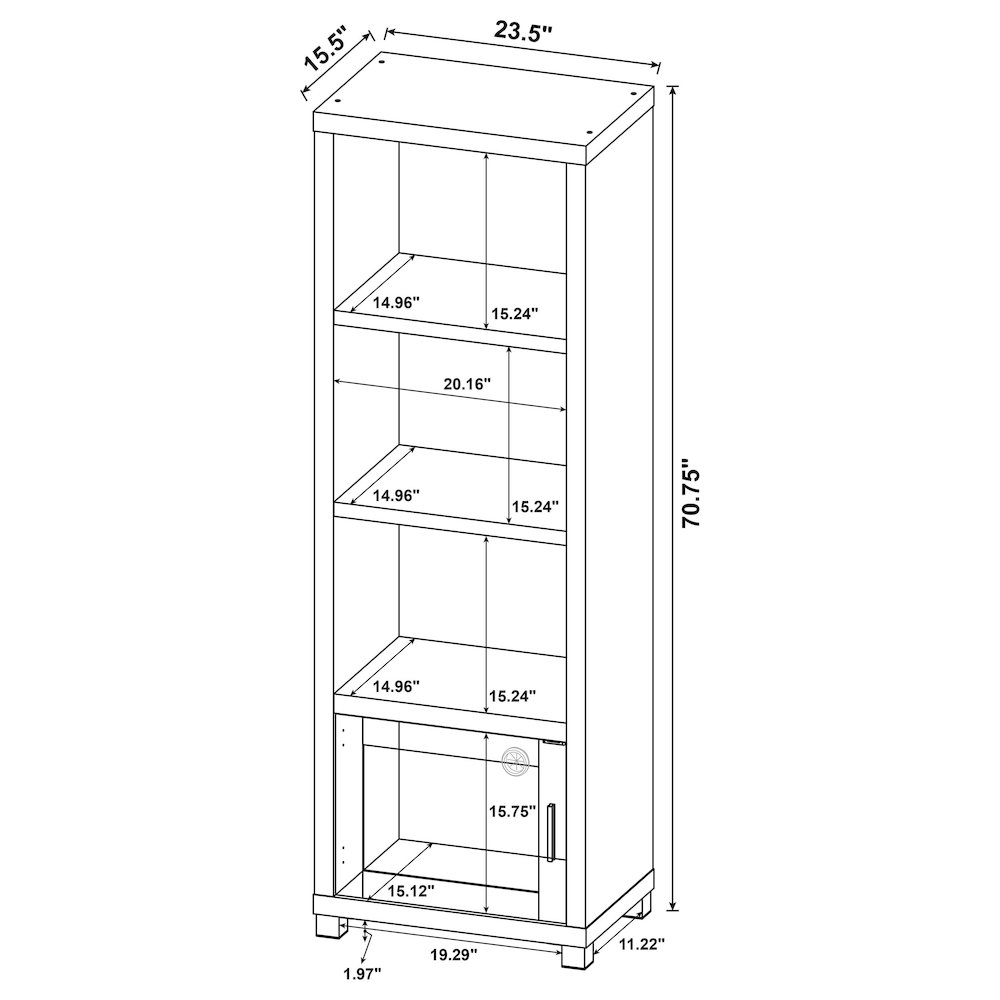 Black 3-shelf Media Tower Bookcase with Storage Cabinet. Picture 9