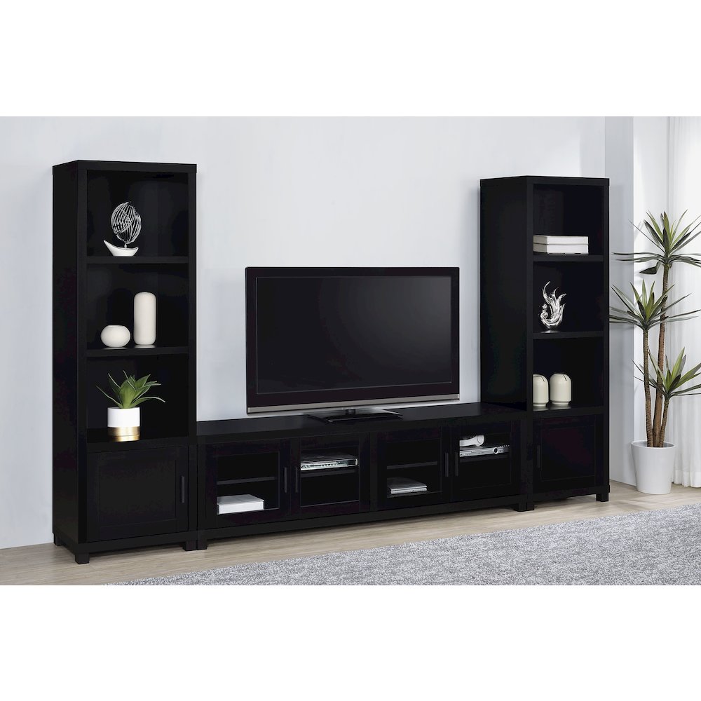 Black 3-shelf Media Tower Bookcase with Storage Cabinet. Picture 10