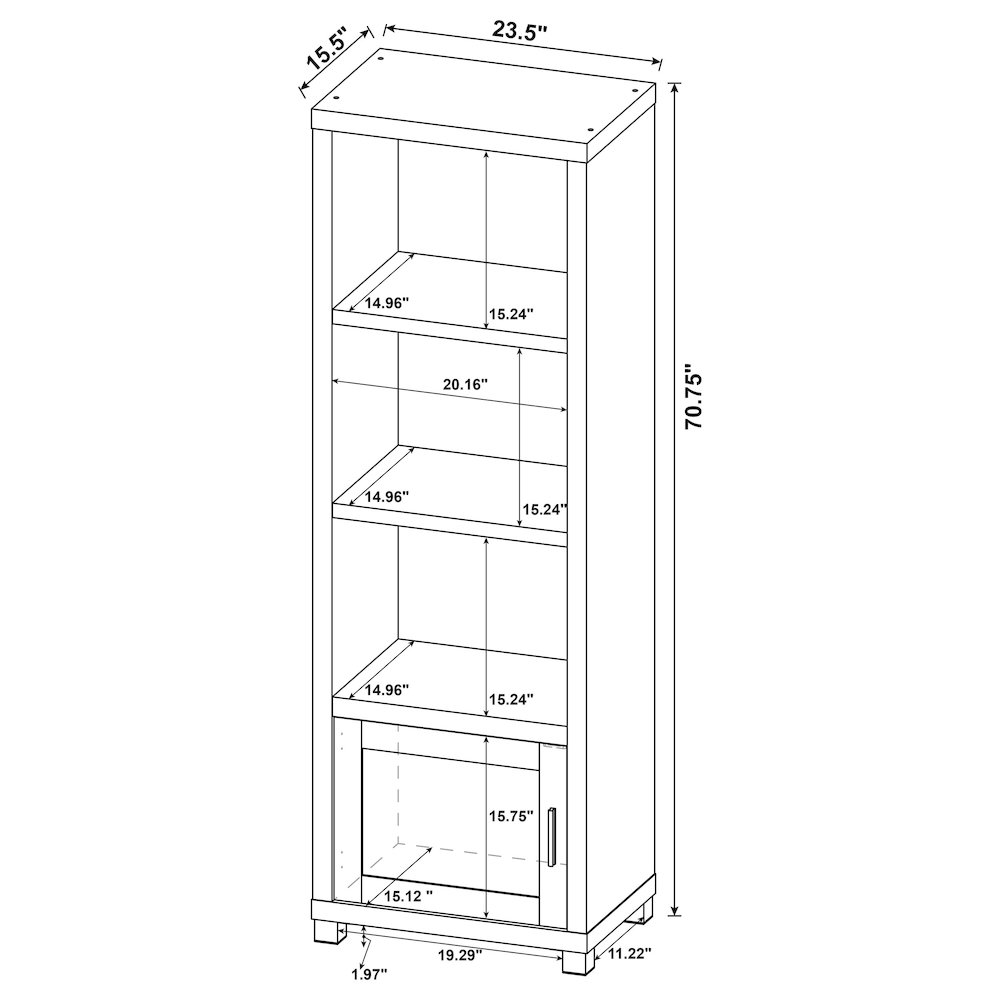 Black 3-shelf Media Tower Bookcase with Storage Cabinet. Picture 11