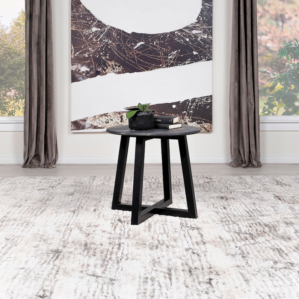 Black End Table with Marble-like Top. Picture 2