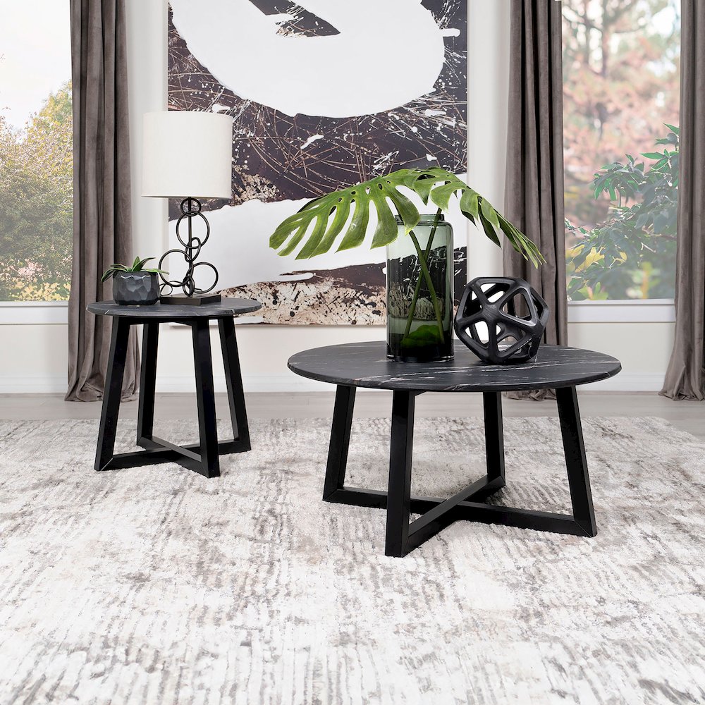 Black End Table with Marble-like Top. Picture 8