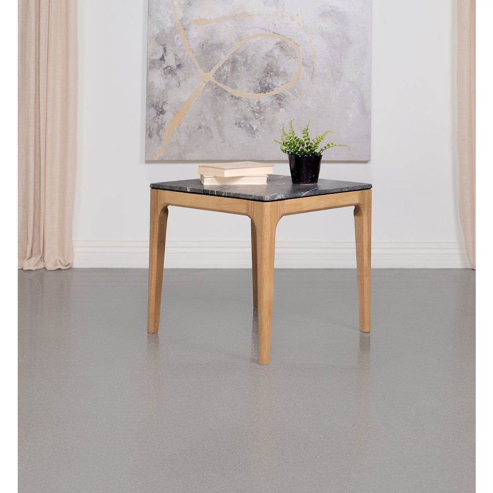 Grey End Table with Marble-like Top. Picture 2