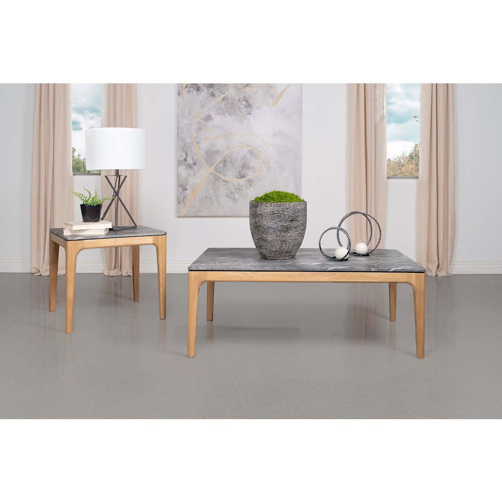 Grey End Table with Marble-like Top. Picture 6