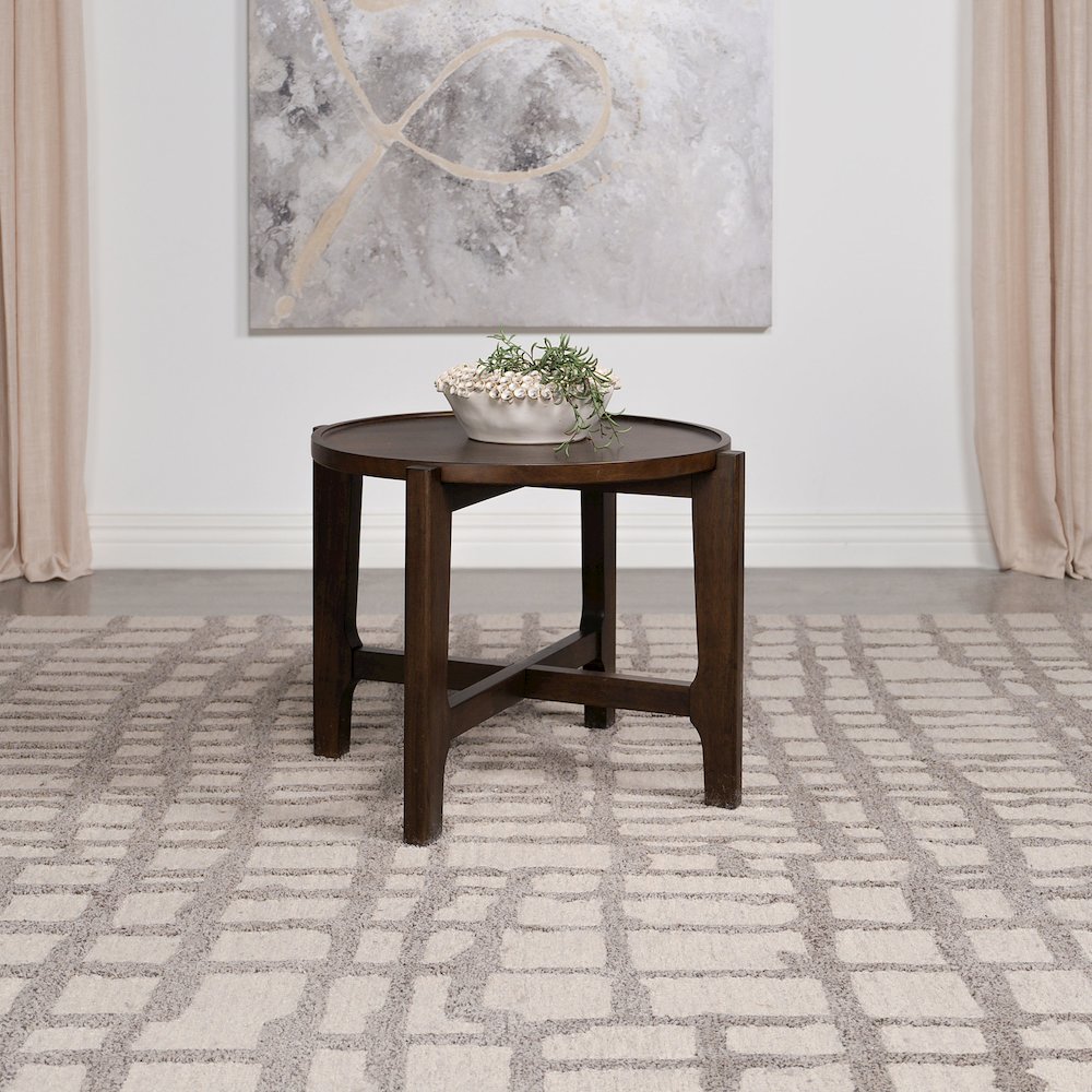 Dark Brown Round Coffee End Table. Picture 2