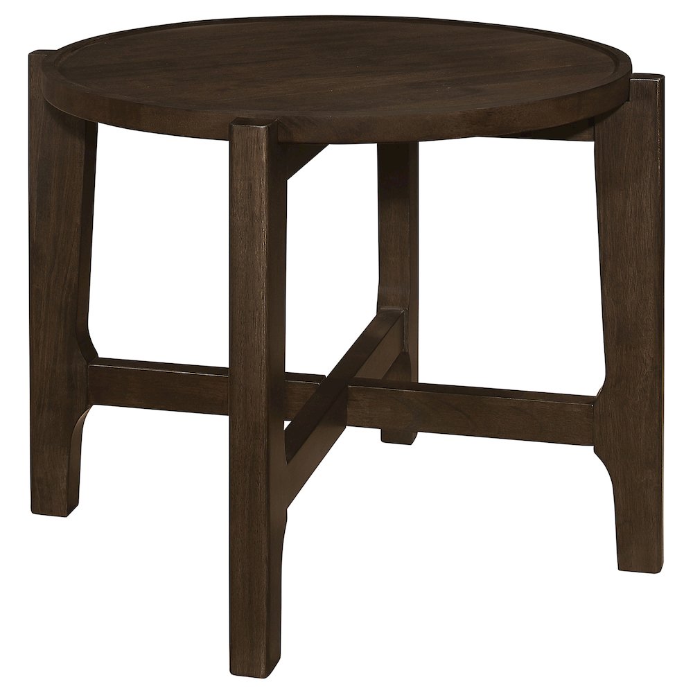 Dark Brown Round Coffee End Table. Picture 1