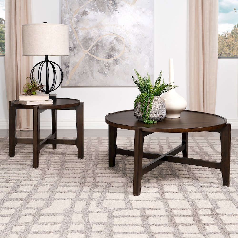 Dark Brown Round Coffee End Table. Picture 7