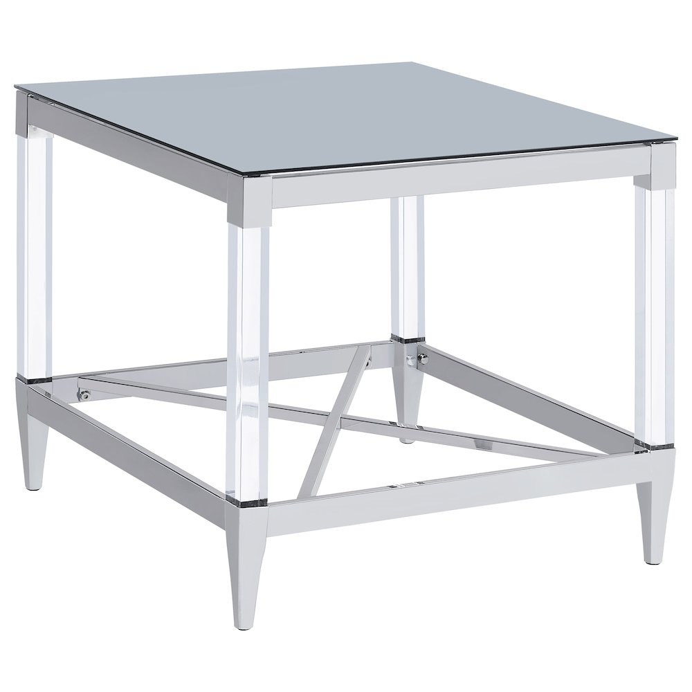 Chrome Square End Table with Acrylic Legs. Picture 1