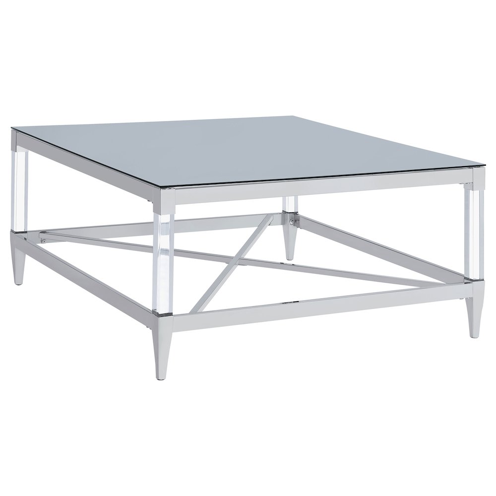 Chrome Square Coffee Table with Acrylic Legs. Picture 1