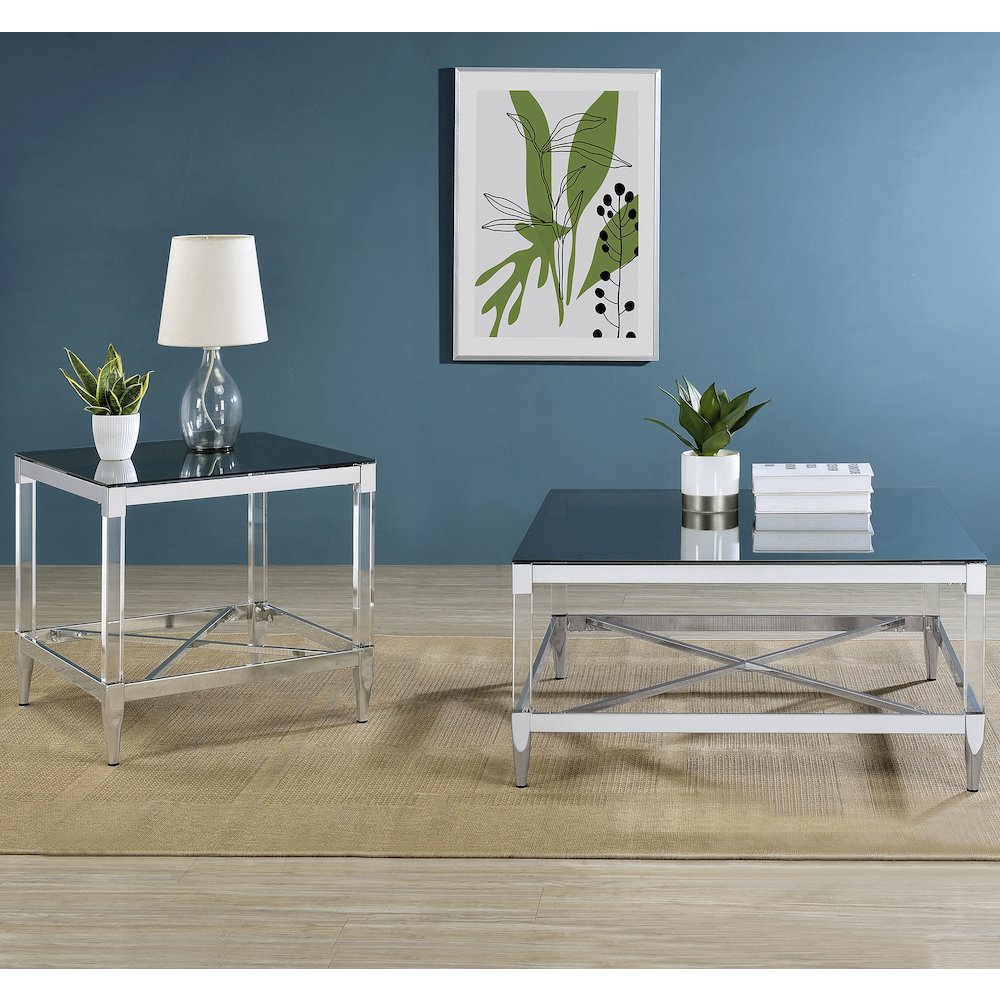 Chrome Square Coffee Table with Acrylic Legs. Picture 8