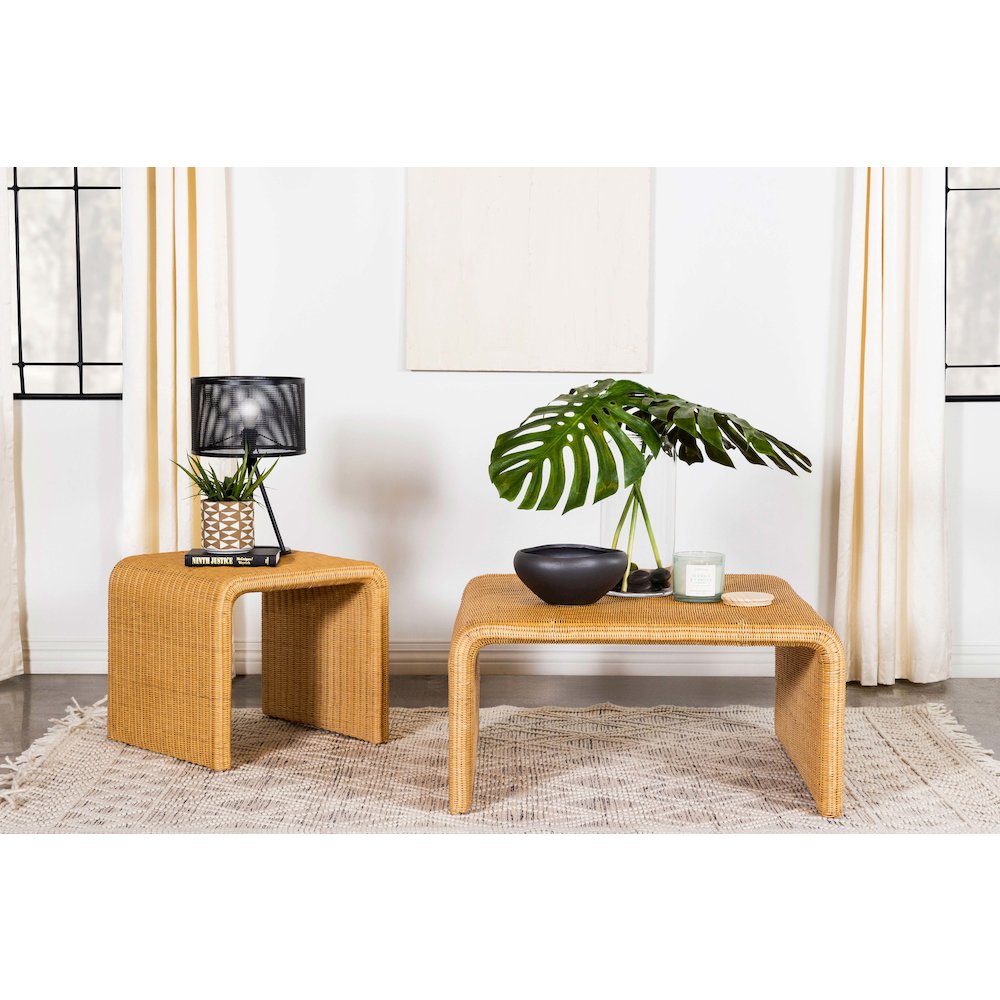 Natural Square Open Base End Table. Picture 7