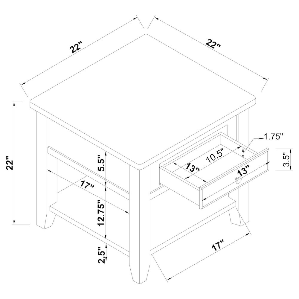 Walnut Square 1-shelf End Table. Picture 4