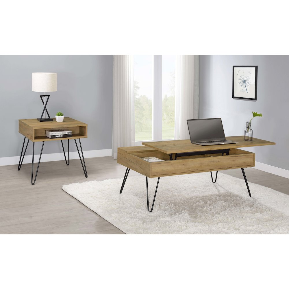 Golden Oak and Black End Table. Picture 5
