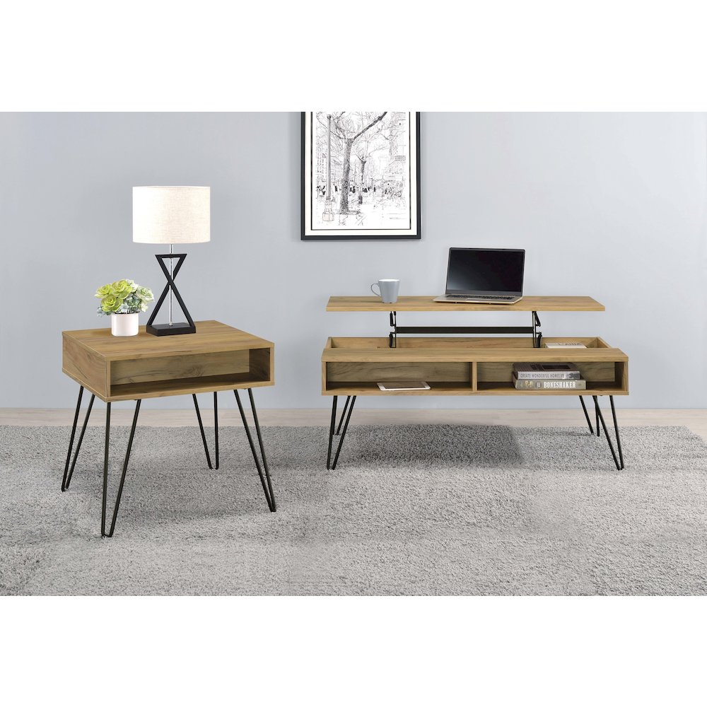 Golden Oak and Black End Table. Picture 6