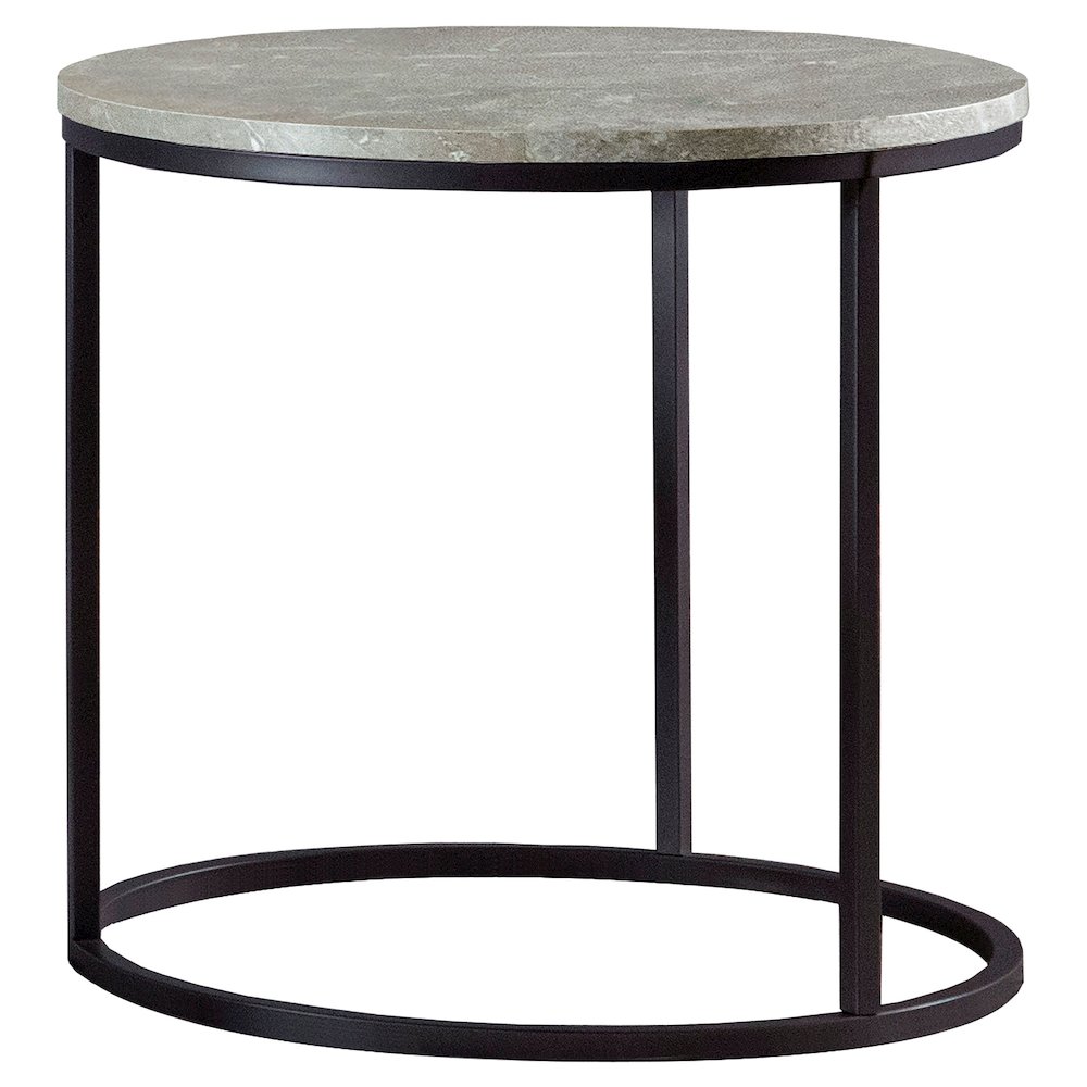 Grey Faux Marble and Gunmetal Round End Table. Picture 1