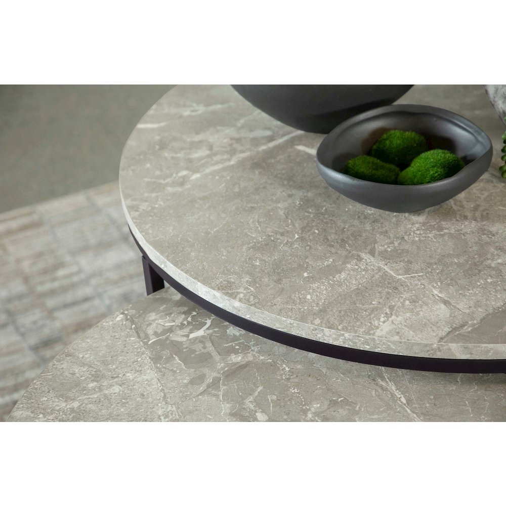 Grey Faux Marble and Gunmetal 2-piece Nesting Coffee Table. Picture 3
