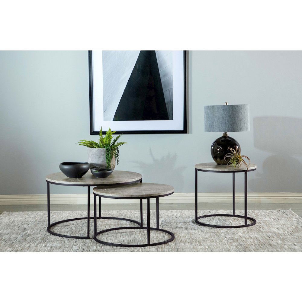 Grey Faux Marble and Gunmetal 2-piece Nesting Coffee Table. Picture 6
