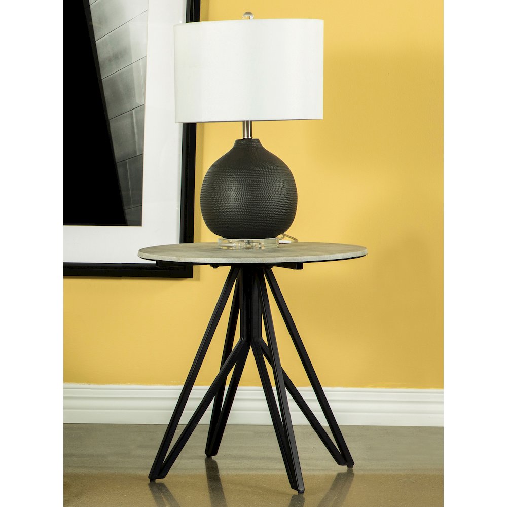 Cement and Gunmetal Round Top End Table. Picture 2