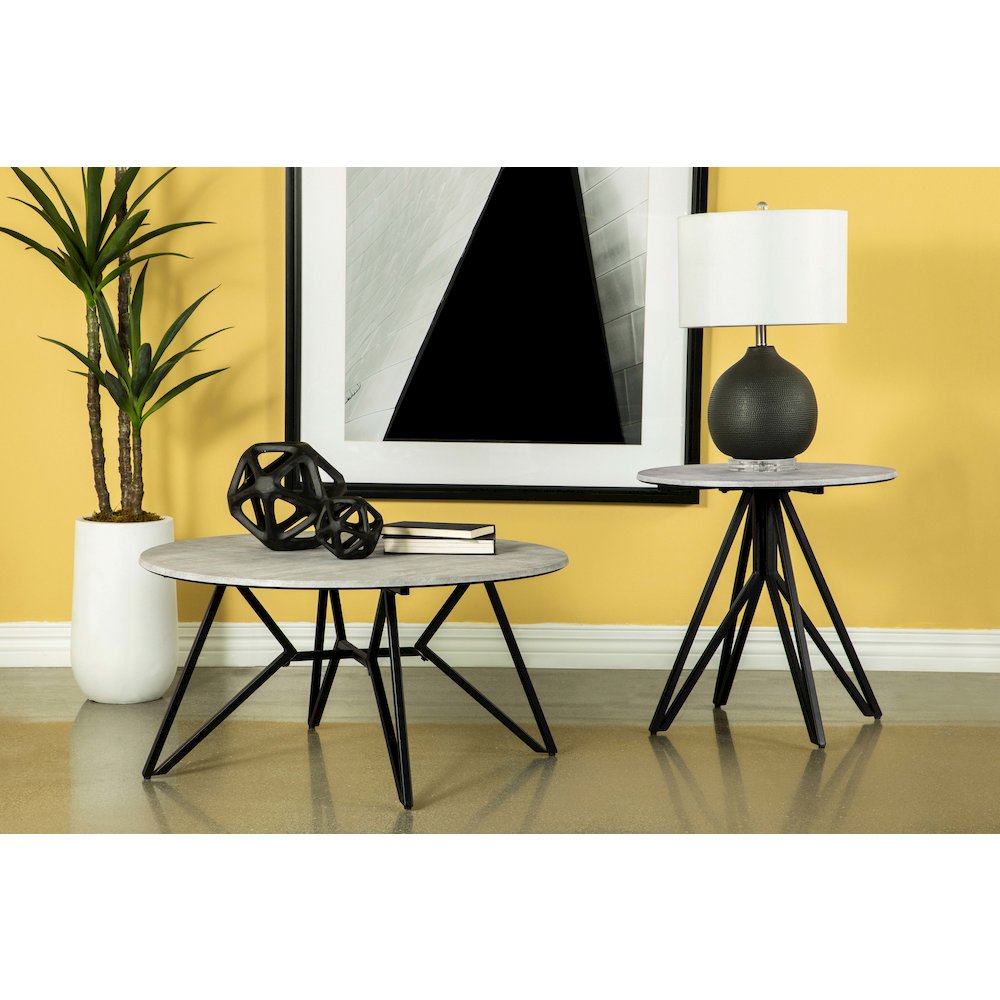 Cement and Gunmetal Round Top End Table. Picture 7
