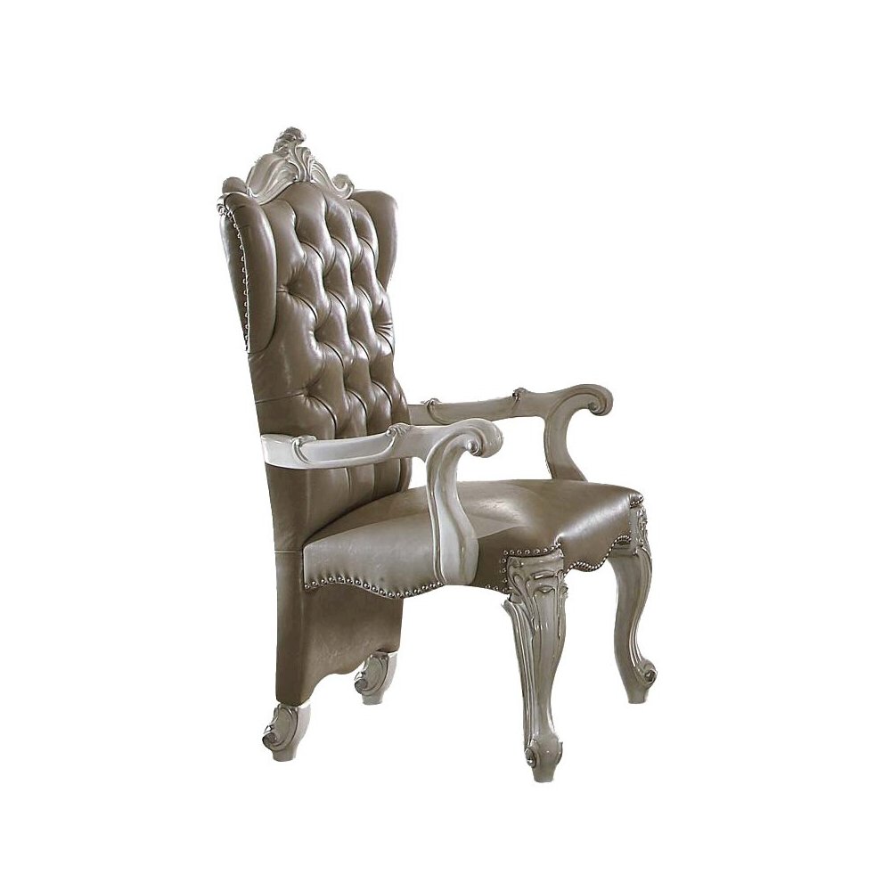 Vintage Brown and Bone White Arm Chairs (Set of 2). Picture 2