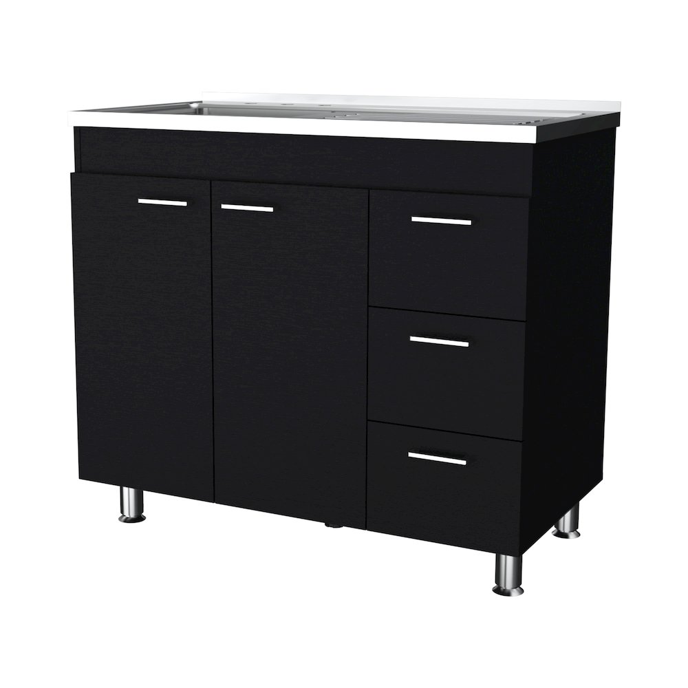 2-Door 3-Drawer Kitchen Cabinet Black. Picture 5