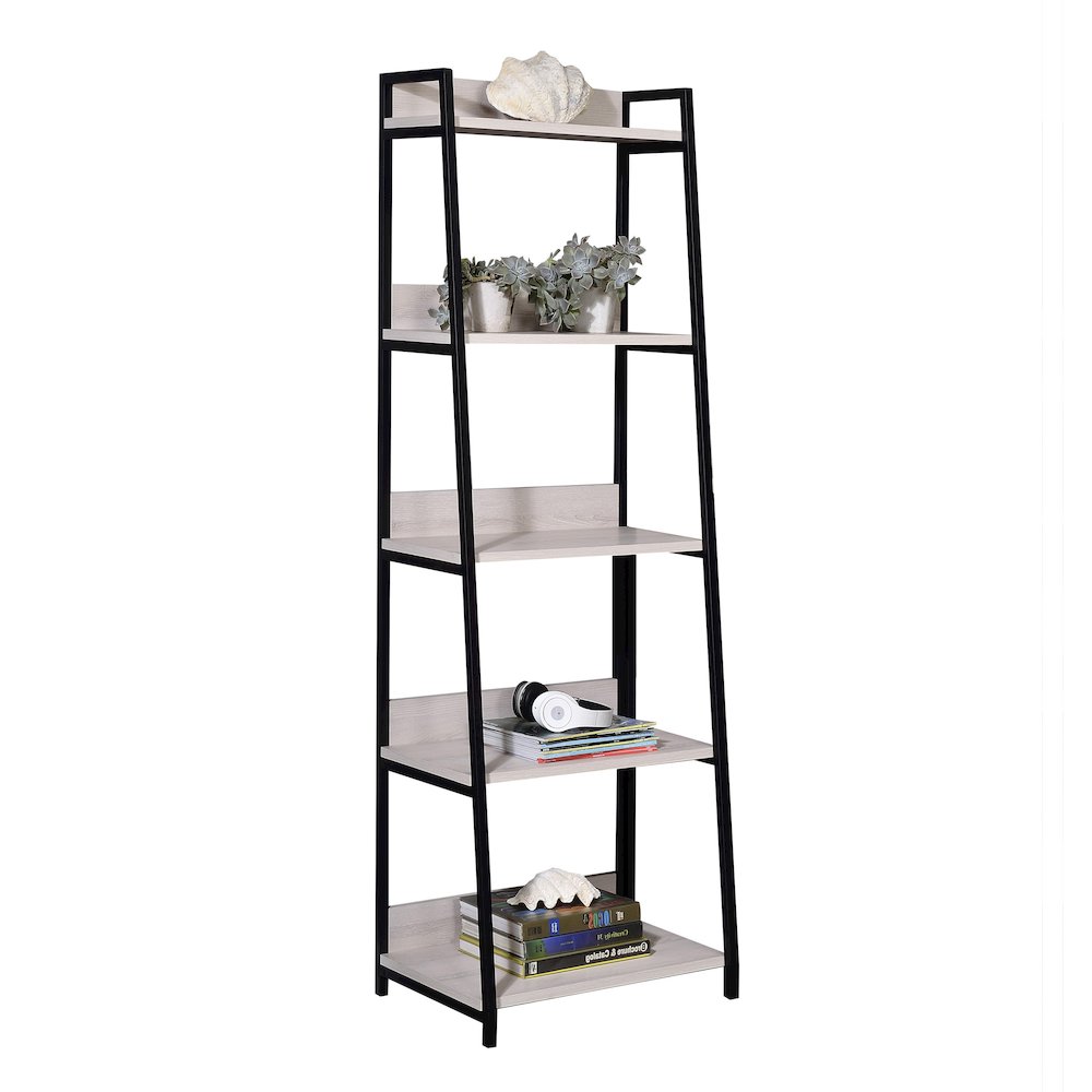 Natural and Black Ladder 5-tier Bookshelf. Picture 1