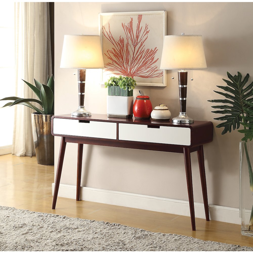 Espresso and White 2-drawer Sofa Table. Picture 5