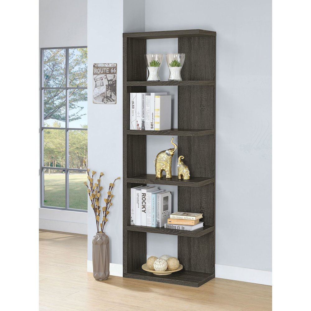 Contemporary Weathered Grey 5-shelf Bookcase. Picture 2