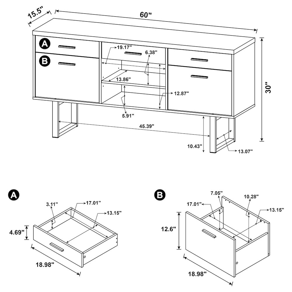 Cappuccino 2-drawer Credenza with File Cabinet. Picture 12