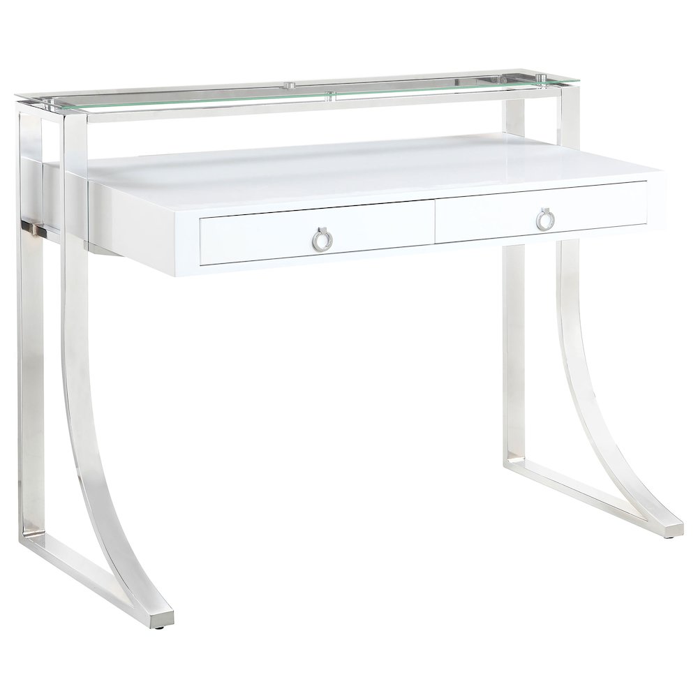 White High Gloss Writing Desk with Hutch Shelf. Picture 1