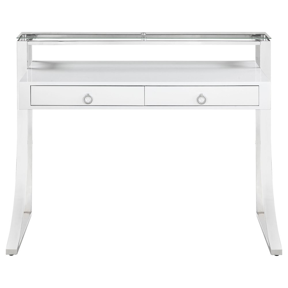 White High Gloss Writing Desk with Hutch Shelf. Picture 3