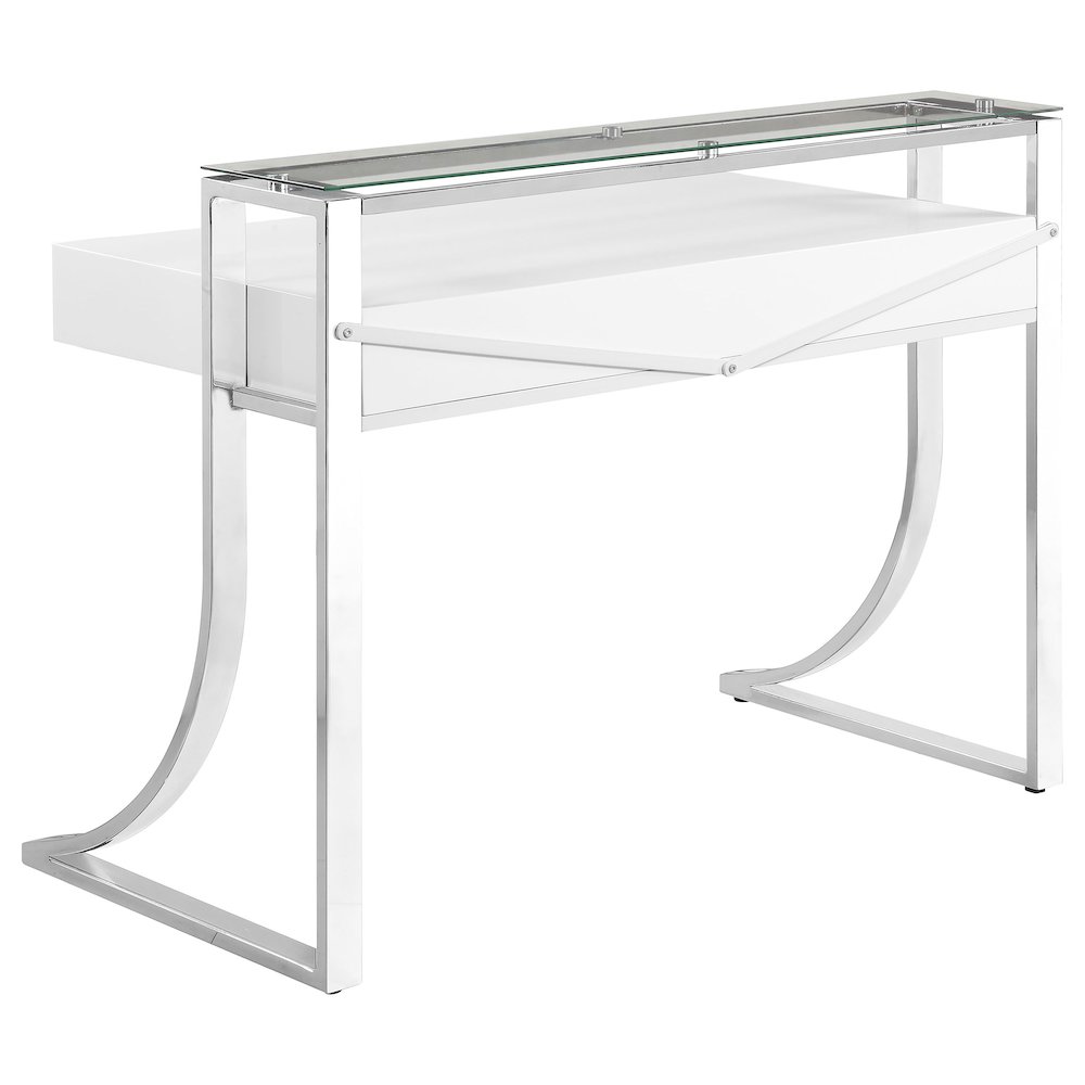 White High Gloss Writing Desk with Hutch Shelf. Picture 6