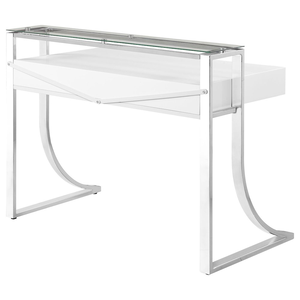 White High Gloss Writing Desk with Hutch Shelf. Picture 8