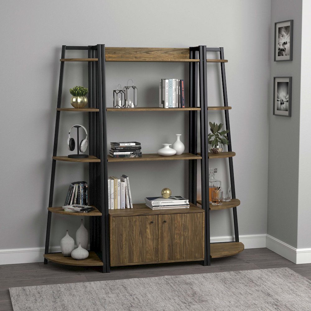 Aged Walnut Corner Bookcase. Picture 10