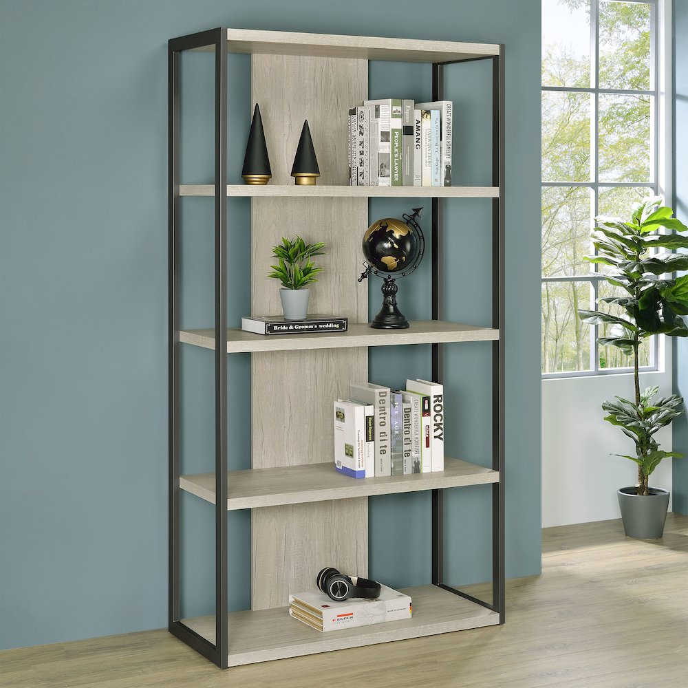 Whitewashed Grey 4-shelf Rectangular Bookcase. Picture 2