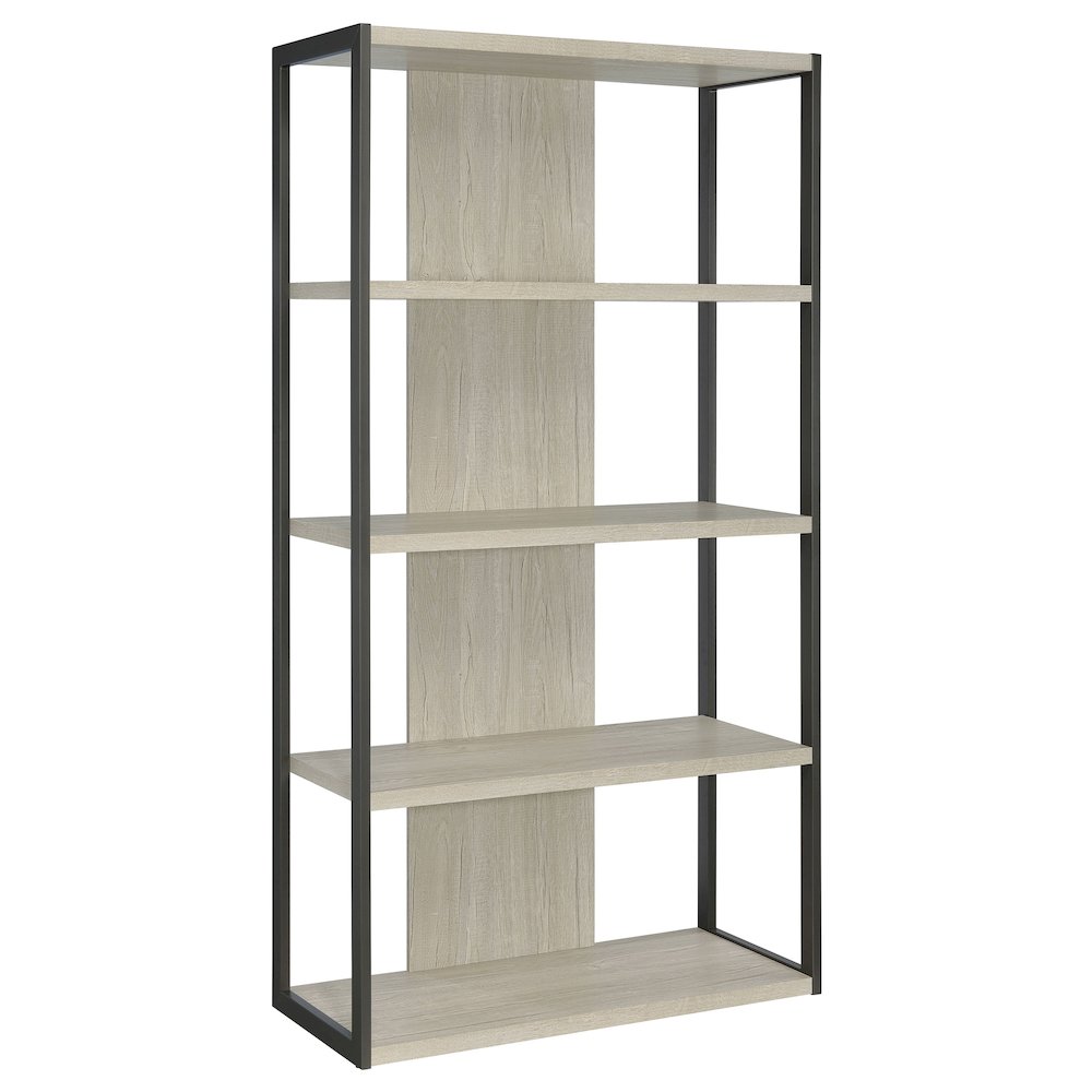 Whitewashed Grey 4-shelf Rectangular Bookcase. Picture 1