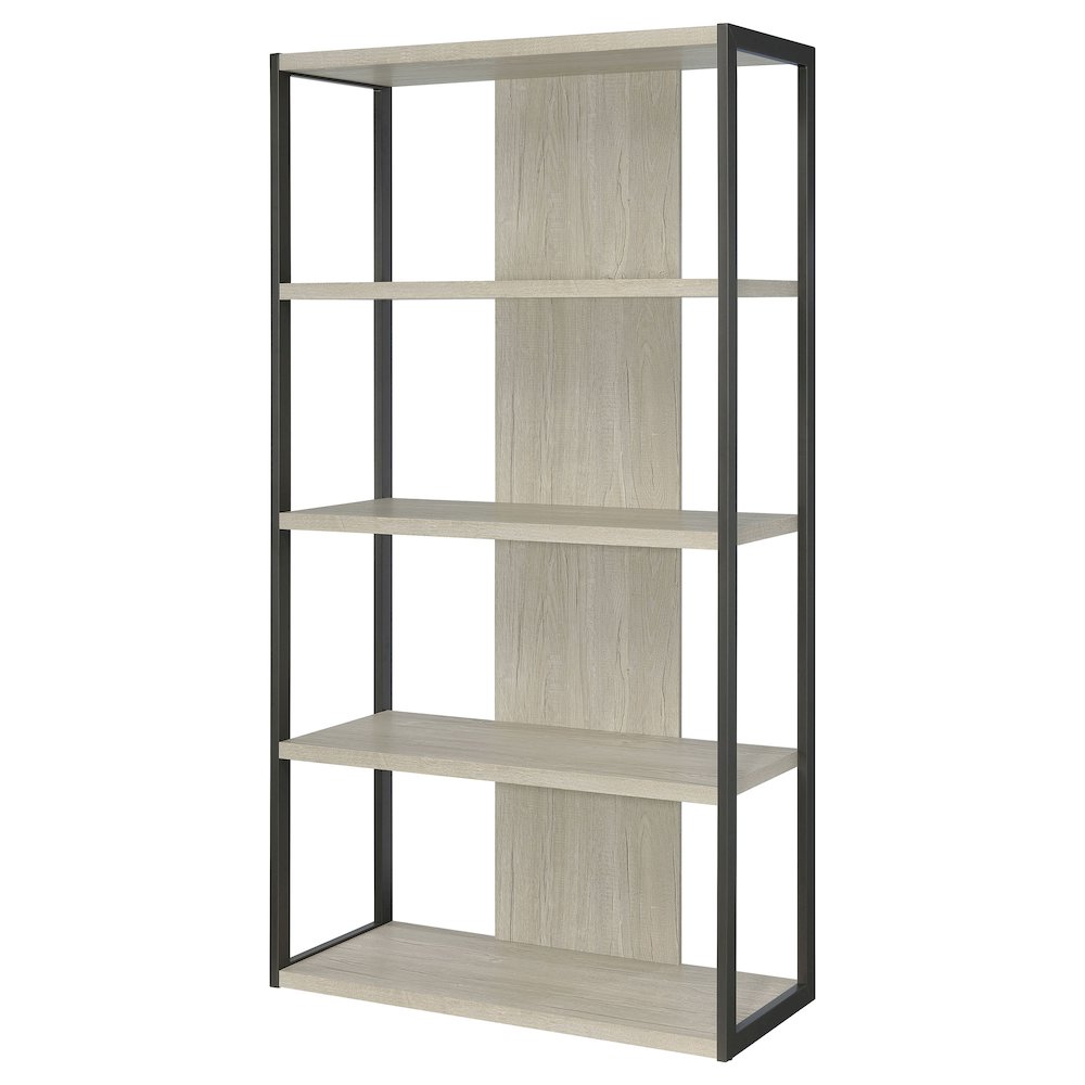 Whitewashed Grey 4-shelf Rectangular Bookcase. Picture 4