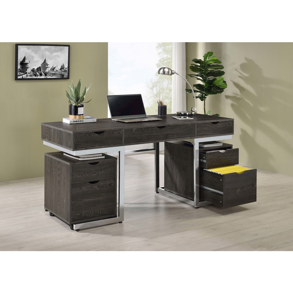 Dark Oak 3-drawer Writing Desk. Picture 10