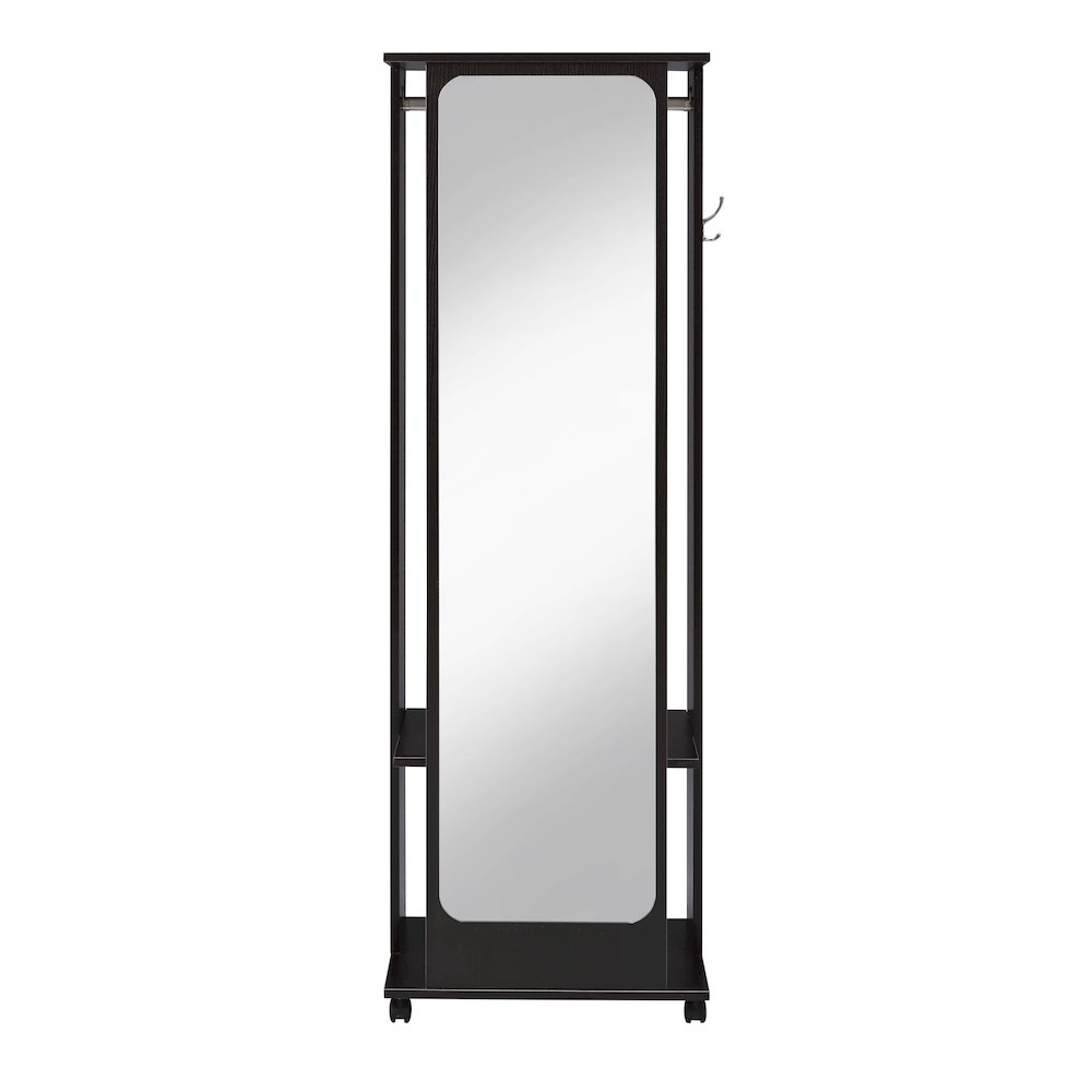 Espresso 1-Shelf Hall Tree with Casters and Hanging Rod. Picture 2