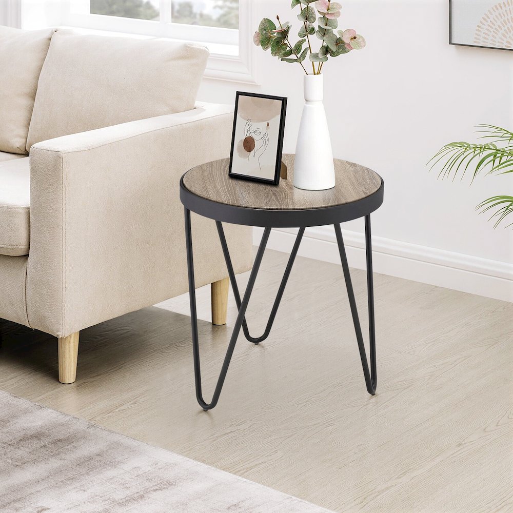 Weathered Grey Oak and Black End Table. Picture 5