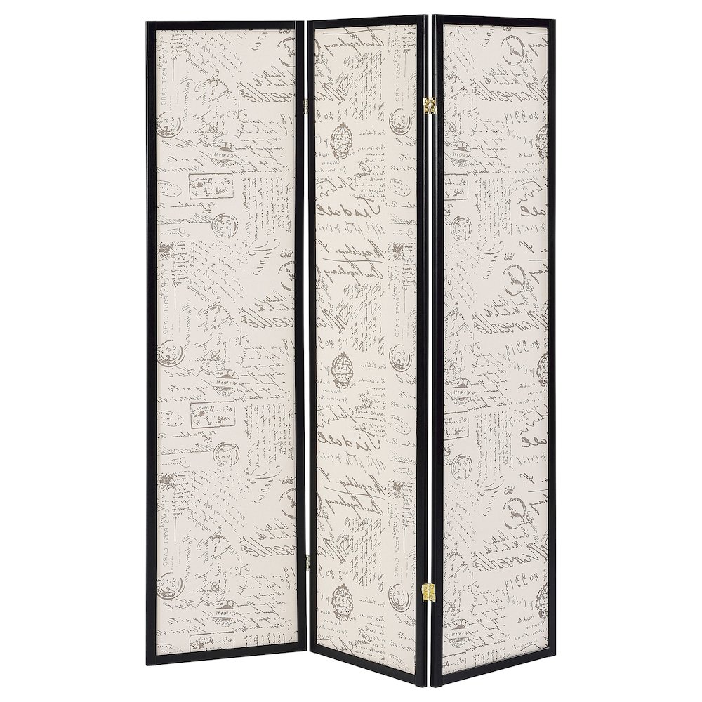 French Script and Espresso 3-panel Folding Screen. Picture 3