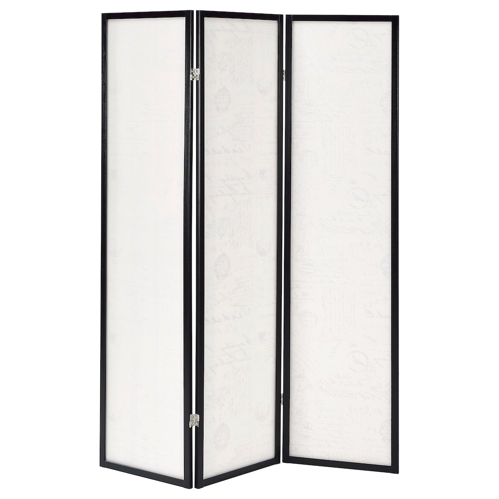 French Script and Espresso 3-panel Folding Screen. Picture 4