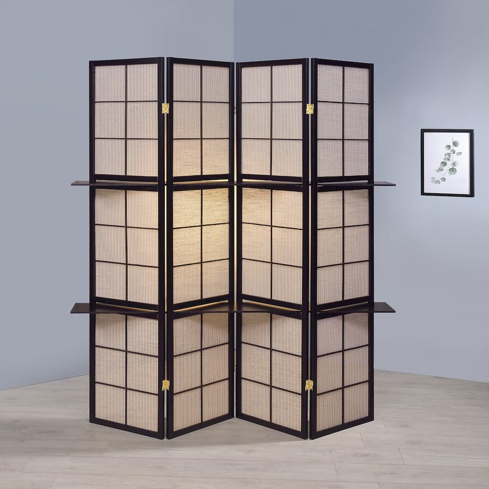 Tan and Cappuccino 4-panel Folding Screen. Picture 2