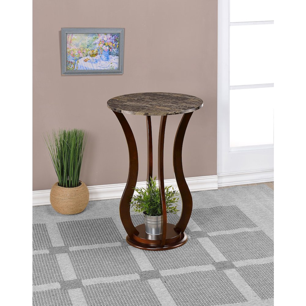 Brown Accent Table with Faux Marble Top. Picture 2