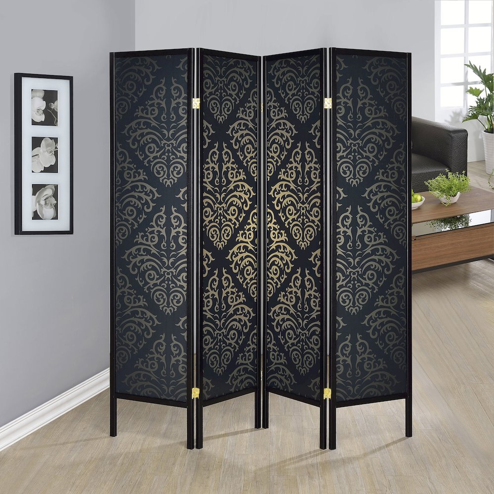Black 4-panel Folding Screen. Picture 2