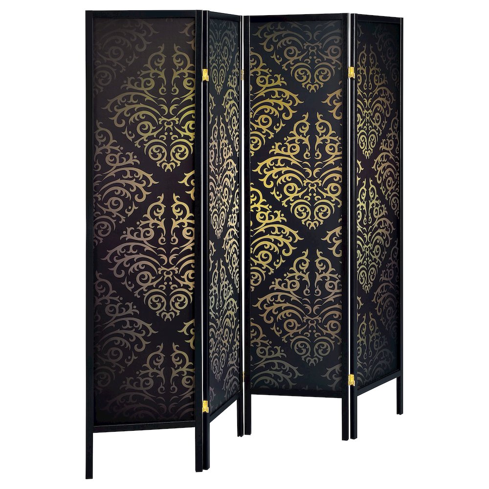 Black 4-panel Folding Screen. Picture 1